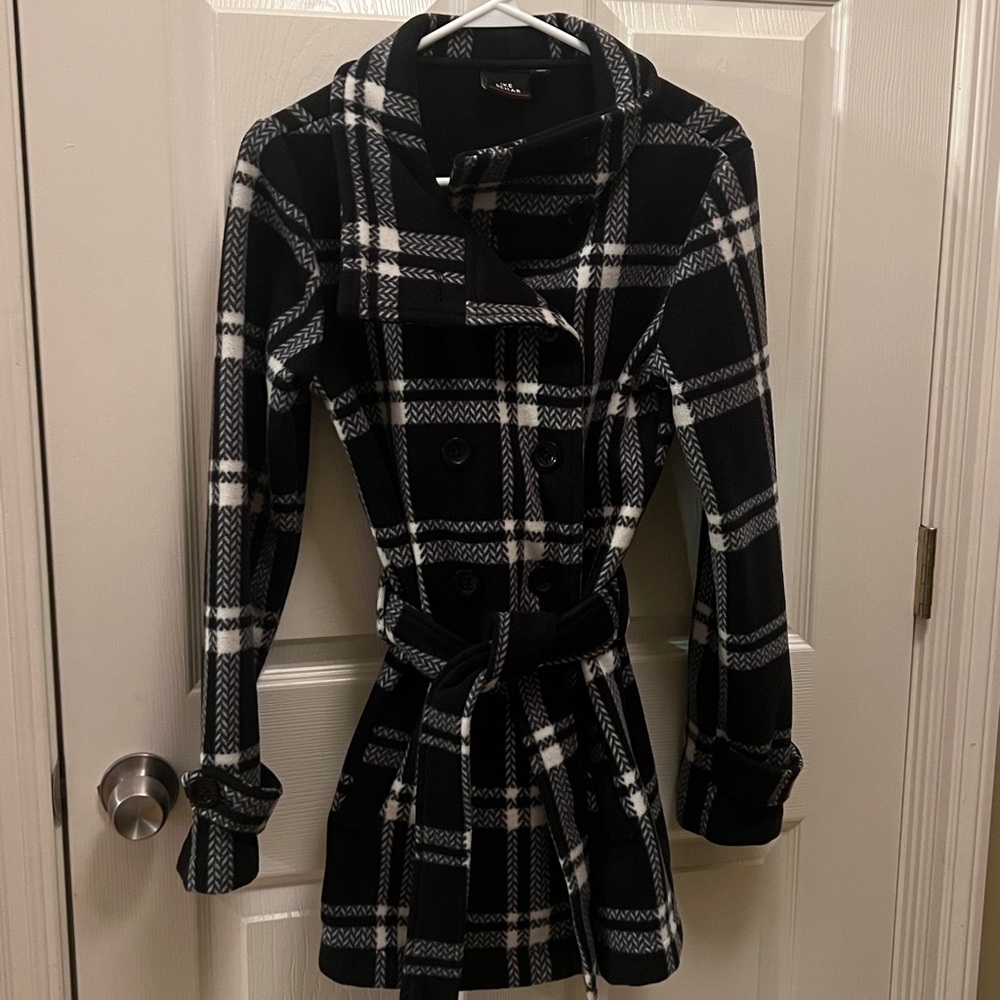 Ike Behar Black and White Plaid Coat